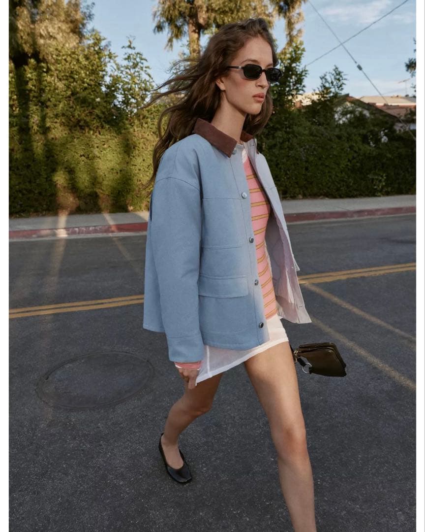 タグ付き新品★ZARAのコントラストカラーパフジャケット★Sサイズ★空色