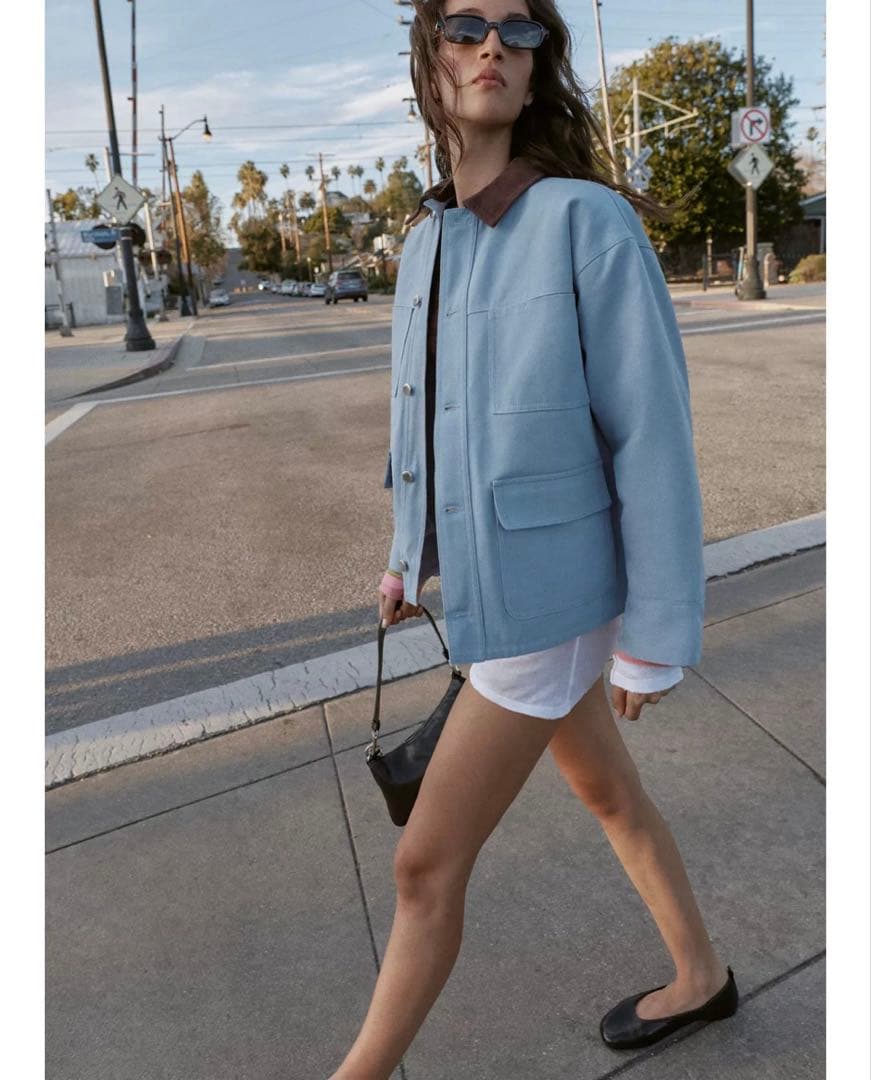 タグ付き新品★ZARAのコントラストカラーパフジャケット★Sサイズ★空色