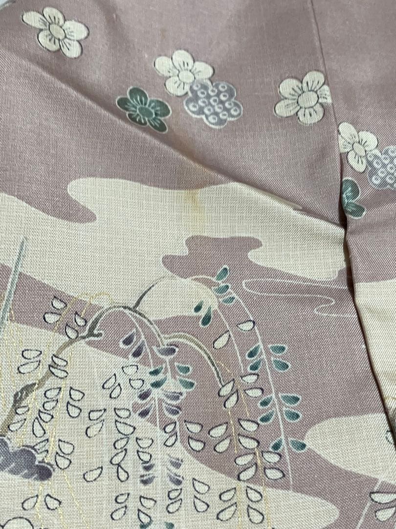 本場縞大島紬 付下げ訪問着 型絵染 桜楓楼閣 江戸風景 共八掛 証紙 イ6605