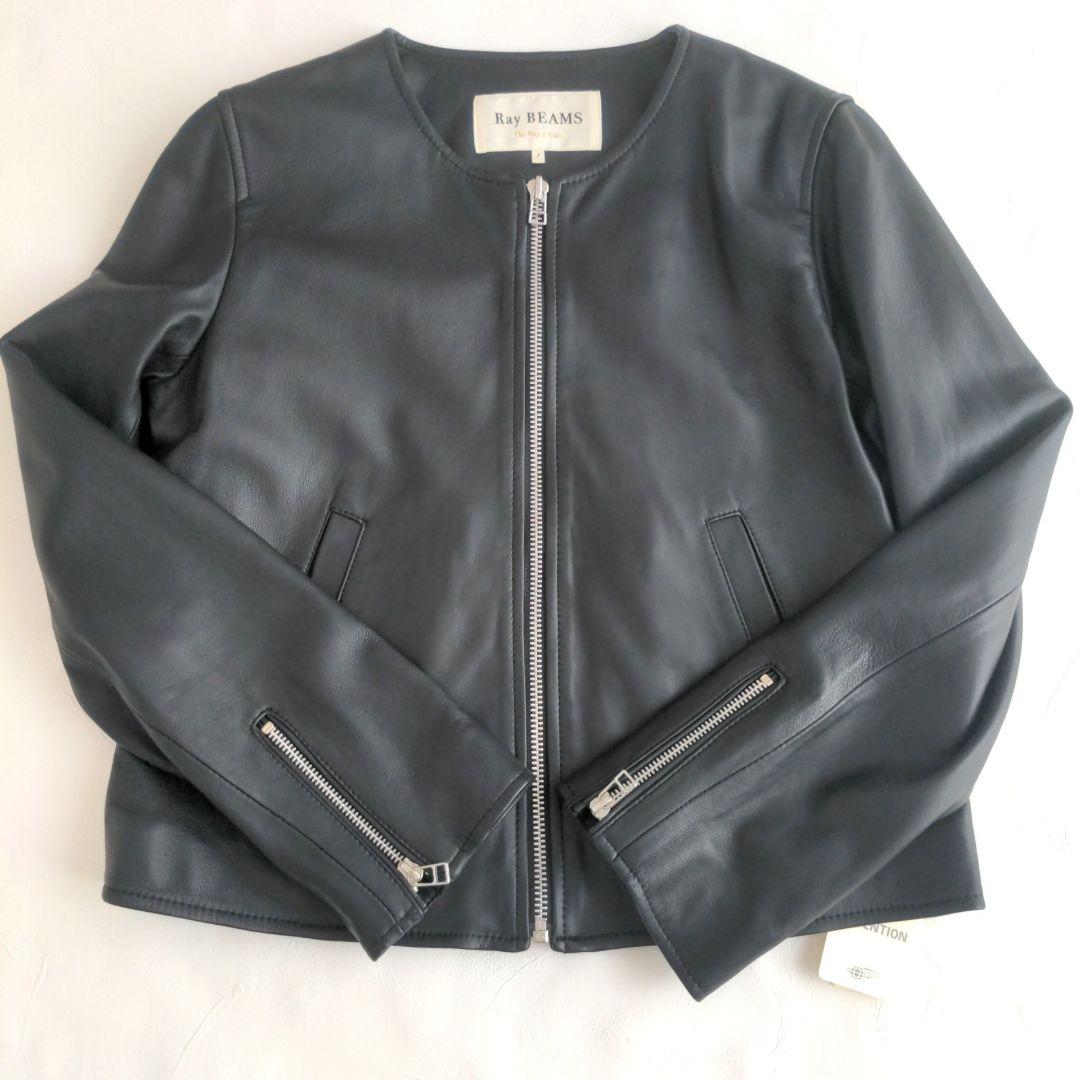 【新品】Ray BEAMS ラムレザー 羊革 ノーカラー ライダースジャケット