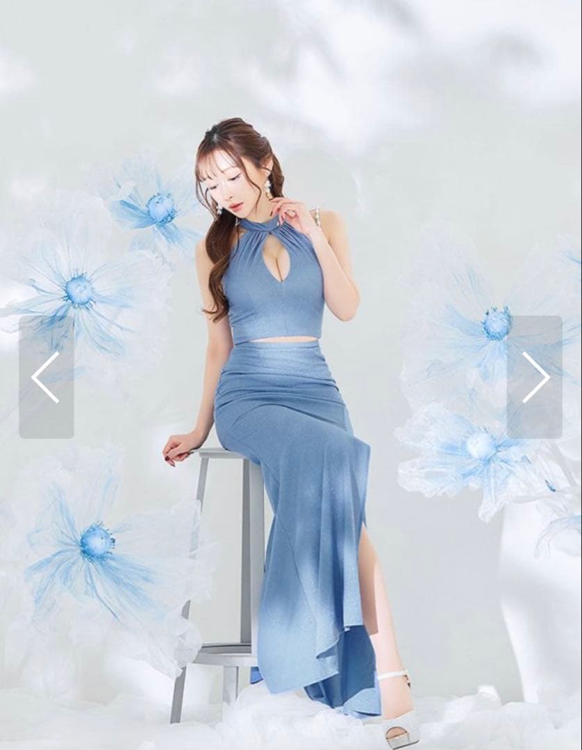 アメリカンスリーブラメセットアップロングドレス/キャバドレス