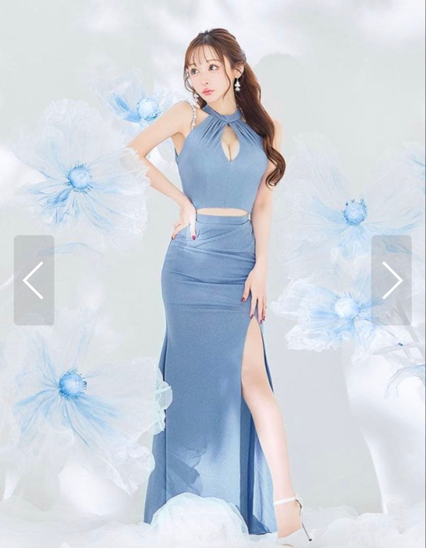 アメリカンスリーブラメセットアップロングドレス/キャバドレス