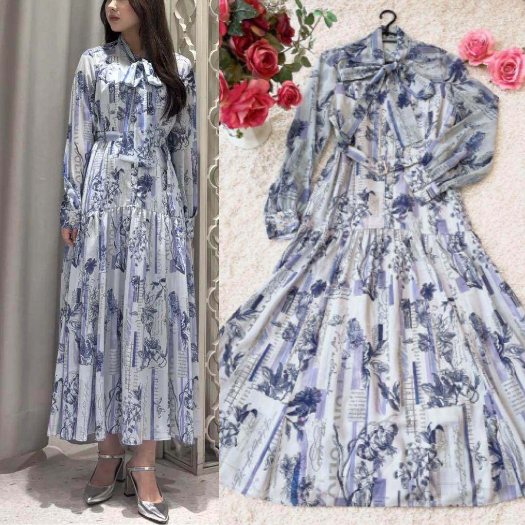 グレースコンチネンタル　ロゴフラワ－プリントボウタイワンピース　ダイアグラム