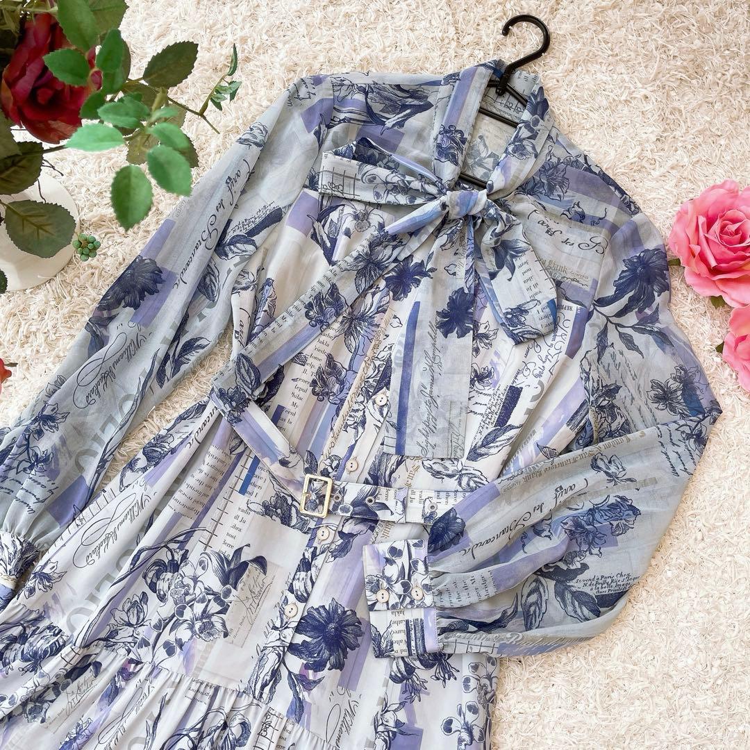 グレースコンチネンタル　ロゴフラワ－プリントボウタイワンピース　ダイアグラム