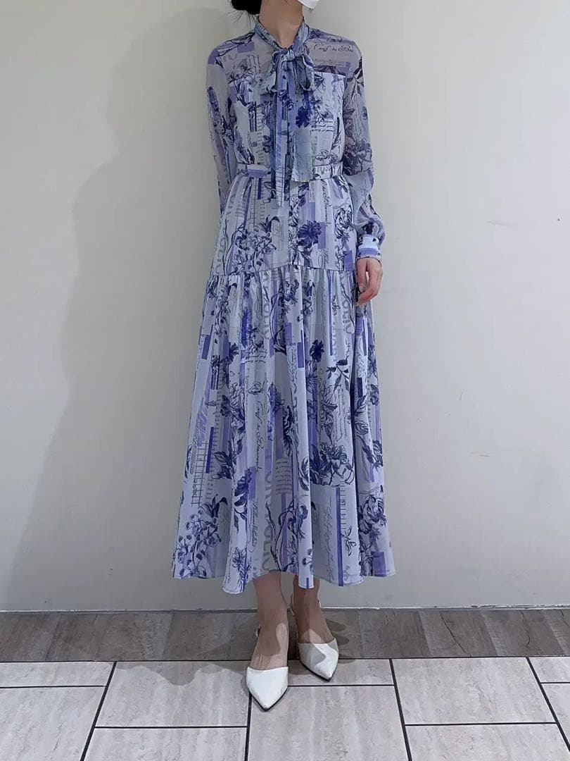 グレースコンチネンタル　ロゴフラワ－プリントボウタイワンピース　ダイアグラム