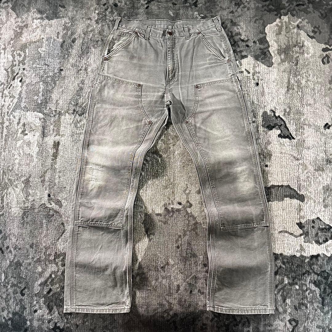 極上フェード 34×36 Carhartt 灰 金ボタン 一点物 ゆる履き