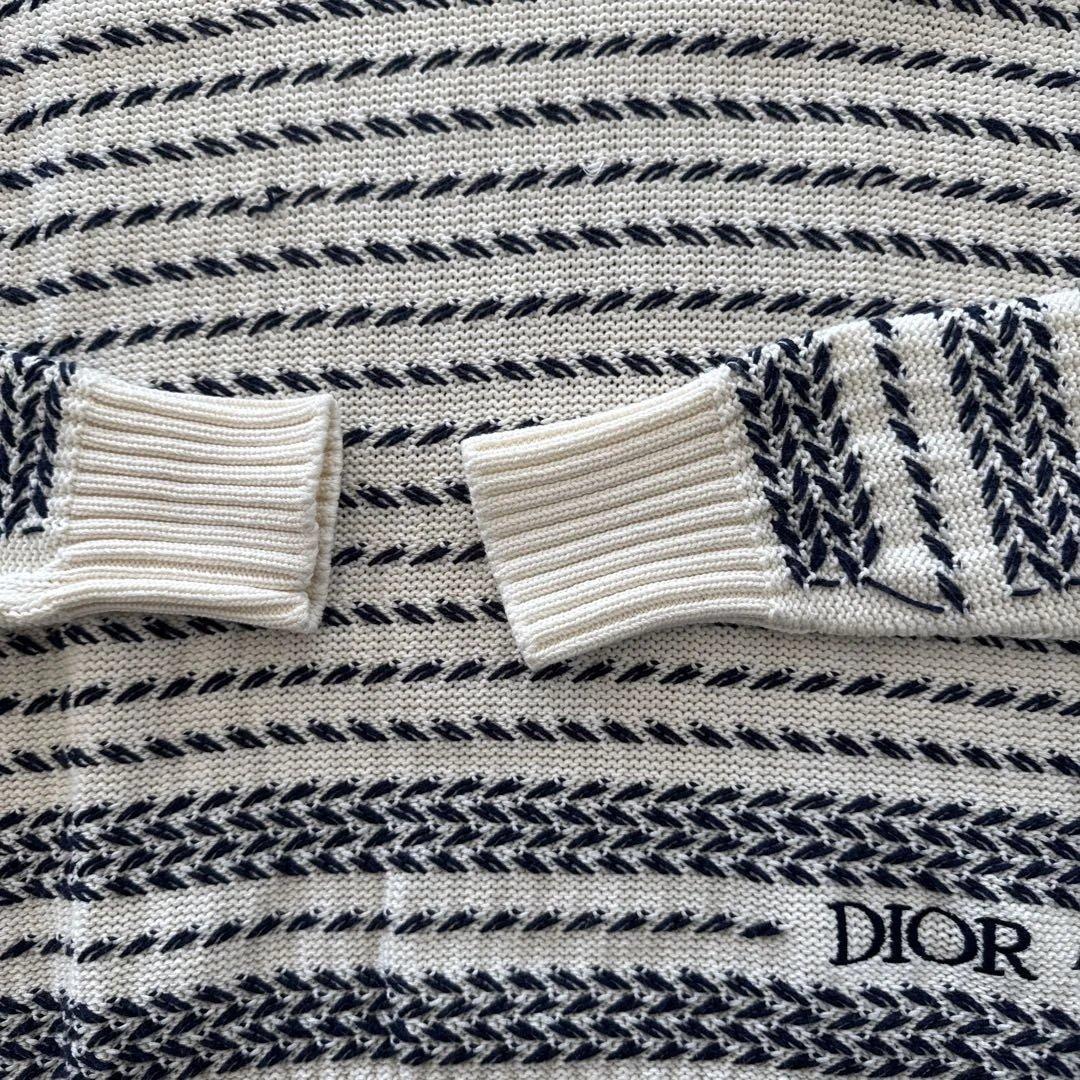 Dior ストライプ クルーネックセーター 白　XS