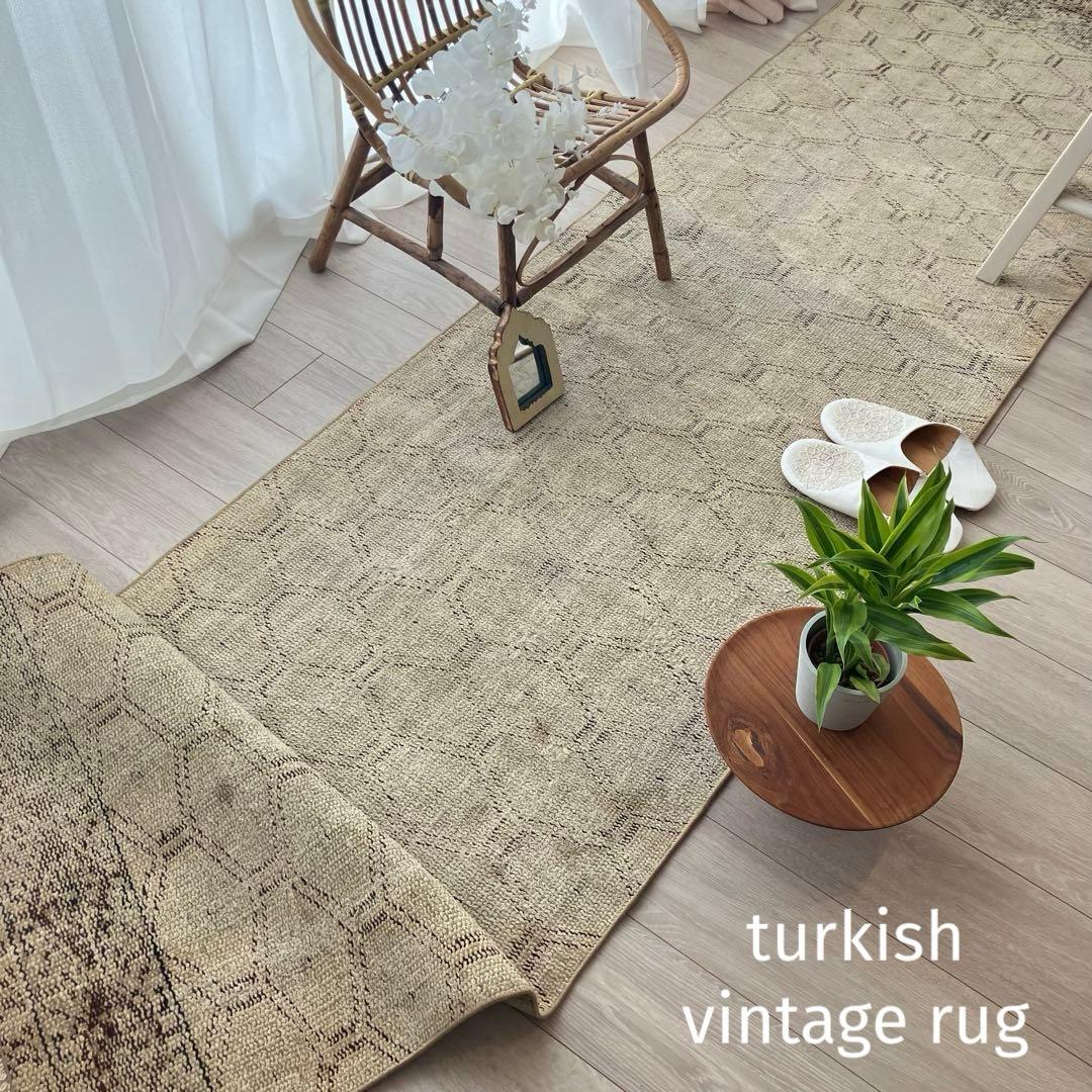 超ロング　均等ハニカム71×288✳︎ベージュ　ランナー　トルコヴィンテージラグ