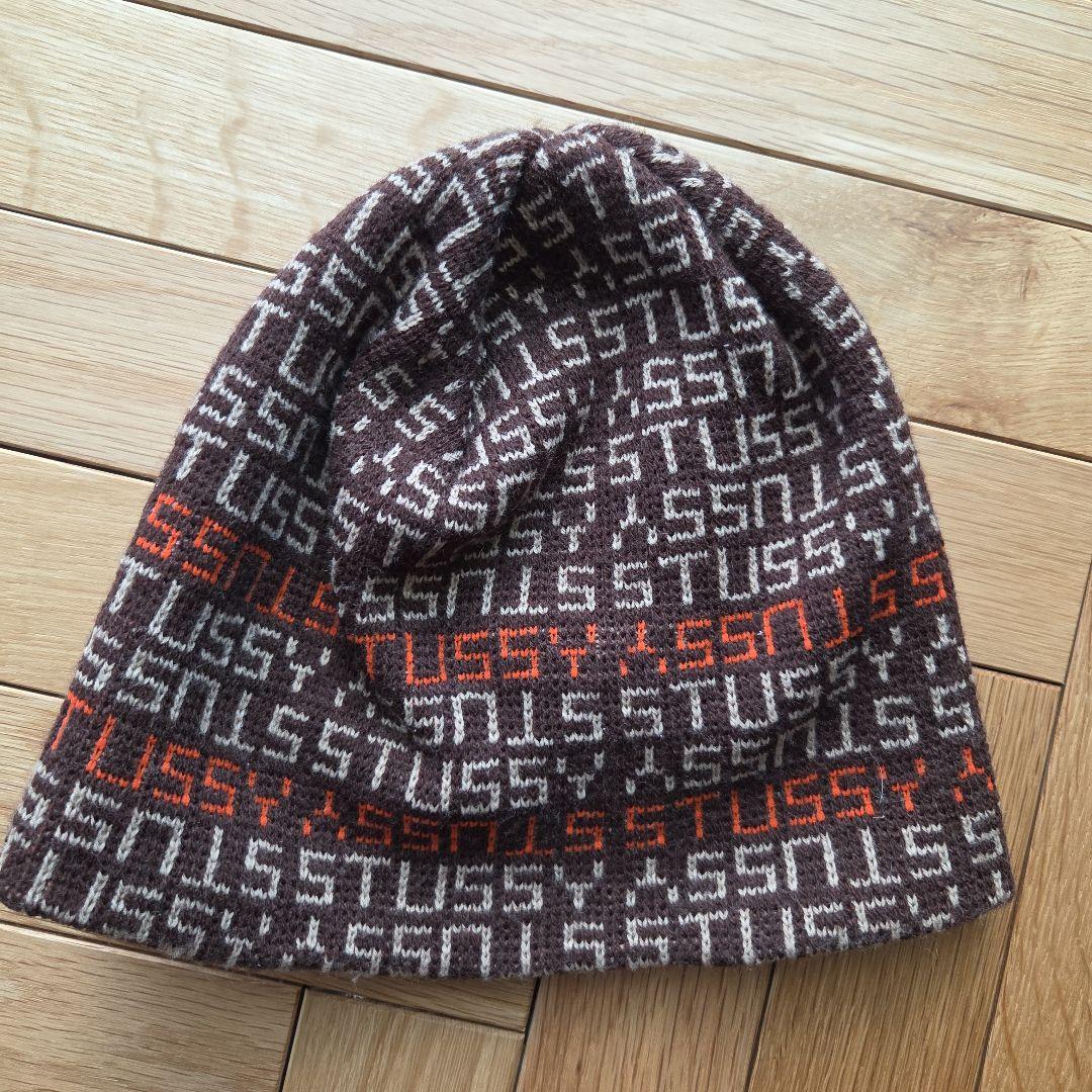 90s old stussy ビーニー　紺タグ　モノグラム　初期　ロゴ　ニット帽