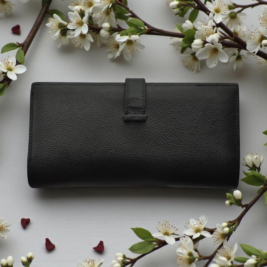 HERMES ベアン エプソン ブラック 長財布 □J刻印