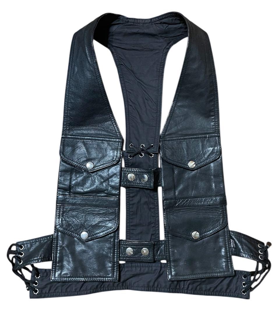 【珍品】 vintage unknown レザーベスト ハーネス ジレ 4つポケ