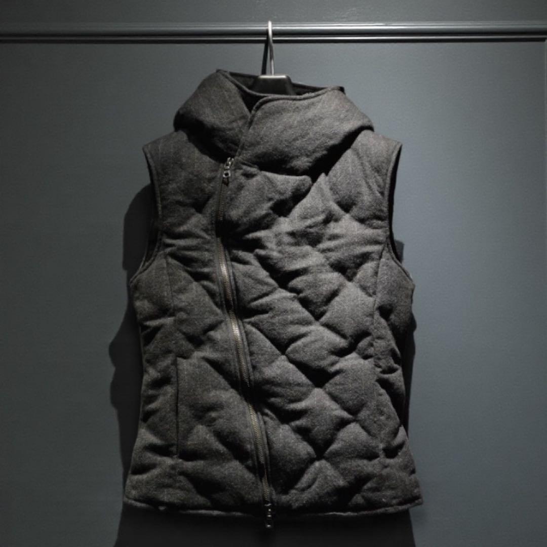 ISAMU KATAYAMA BACKLASH ダウンベスト ウールレザーコンビ