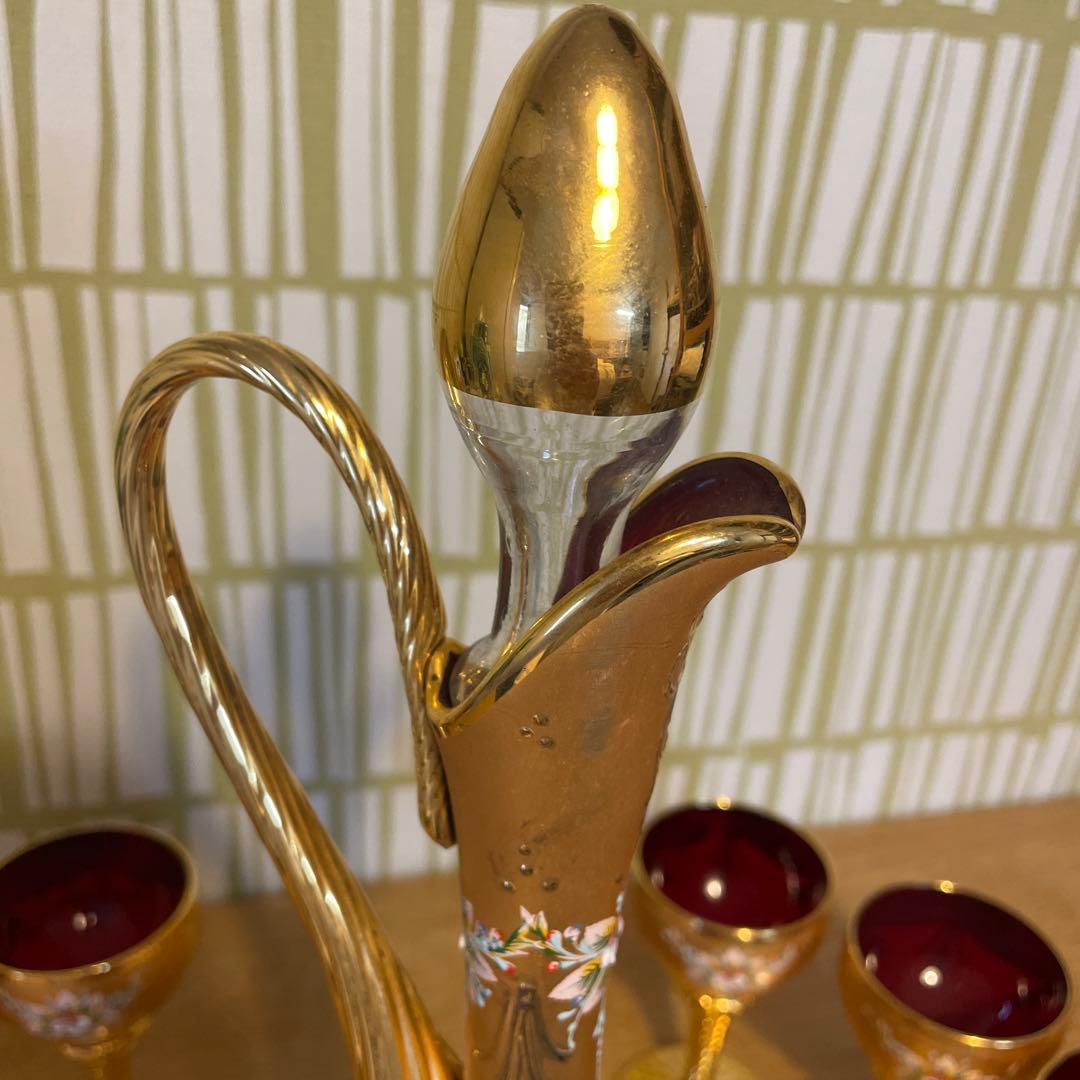 Murano Glass 赤金 デキャンタとグラスセット