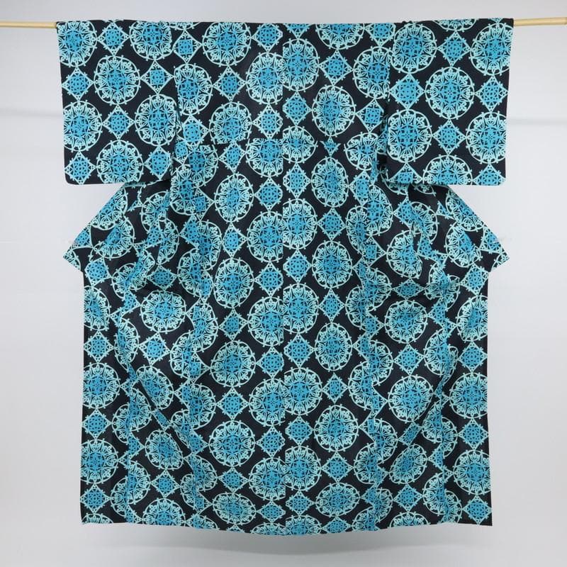 《cat★浴衣『三勝染』アラベスク幾何学模様◆黒×ブルー◆UB5-2》