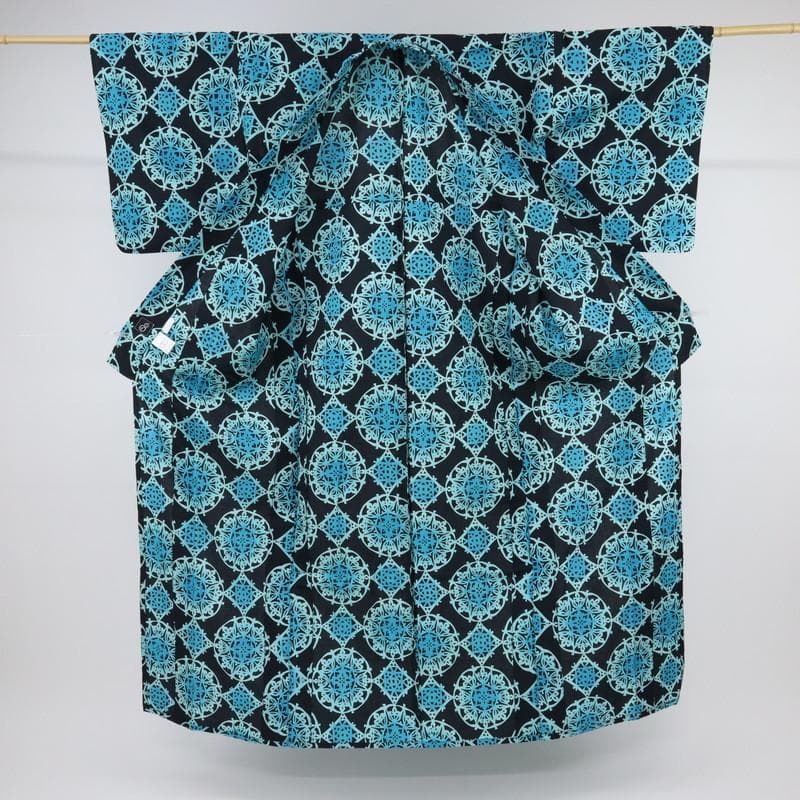 《cat★浴衣『三勝染』アラベスク幾何学模様◆黒×ブルー◆UB5-2》