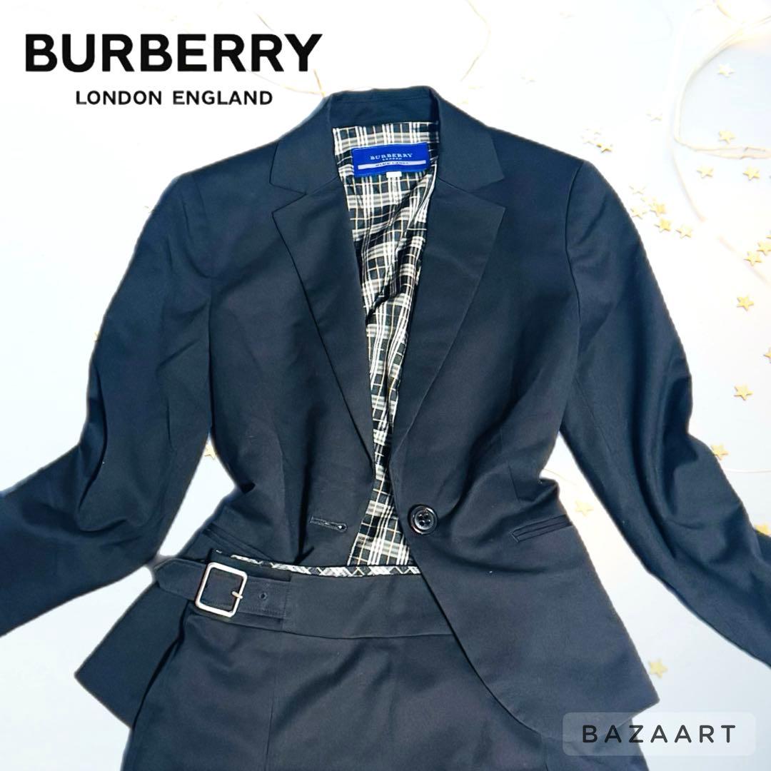 バーバリー ノバチェック スーツ ジャケット スカートセットアップ 黒 ブラック