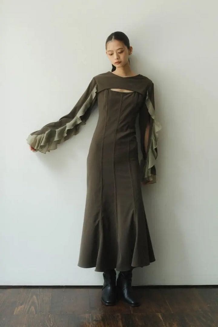【タグ付】Knuth Marf❀フリルスリーブ ワンピース ドレス カーキ