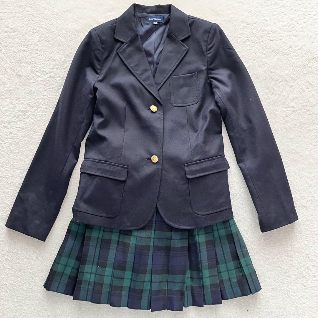 RALPH LAUREN 紺ブレザー 金ボタン チェックスカート 上下