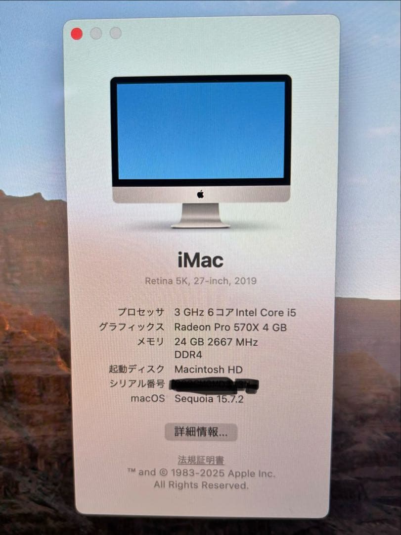 iMac27インチ2019/5K/i5/24GB/1TB箱付