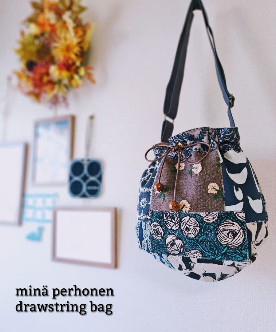 【再販ナシ】ミナペルホネン ドローストリングバッグ foresttile　巾着
