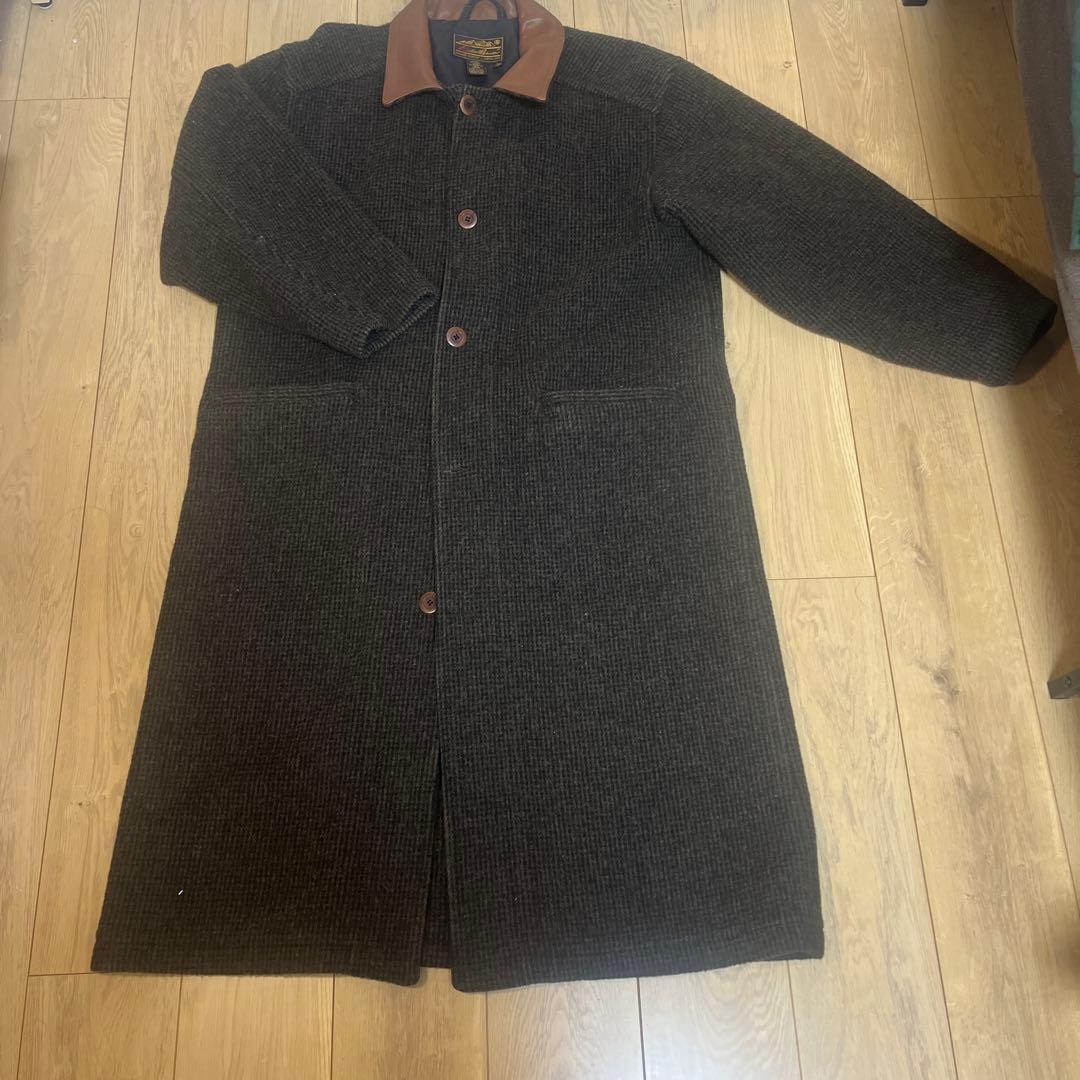 希少　黒タグ　Eddie Bauer ウールコート 襟レザー