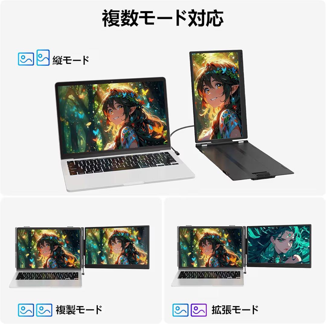 ノートパソコン用モニター 14インチ 2画面デュアルディスプレイFHD1080P