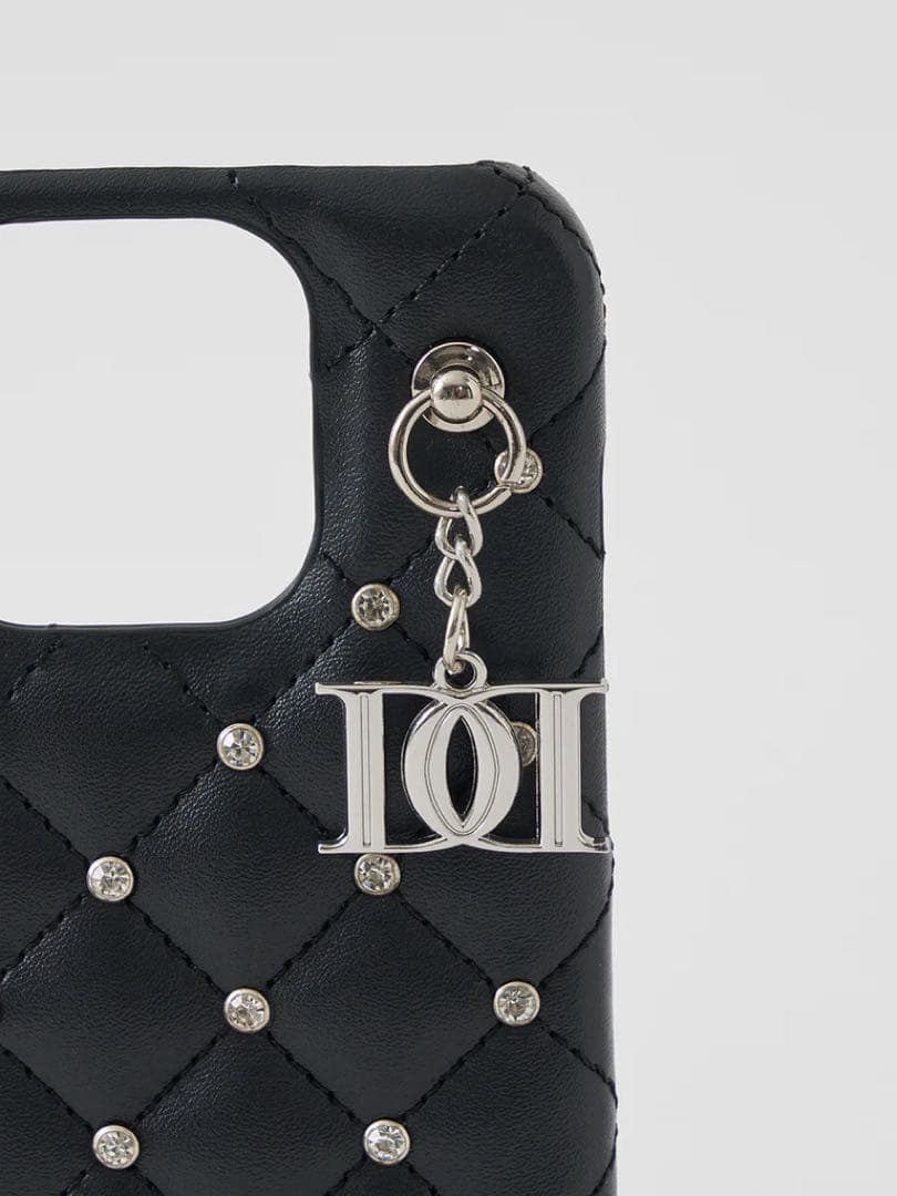 Darich キルティングビジューDDチャームiPhoneケース 15 黒