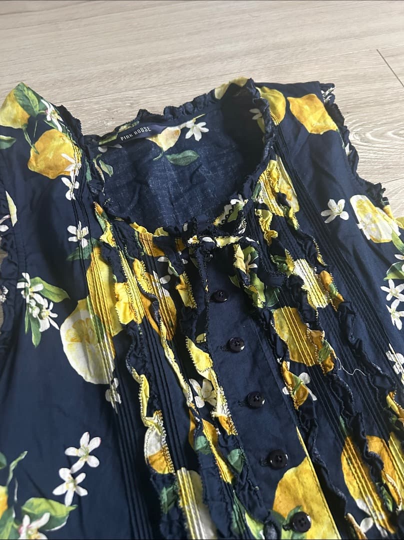 【美品】PINK HOUSE ピンクハウス レモン柄 段々ワンピース ティアード