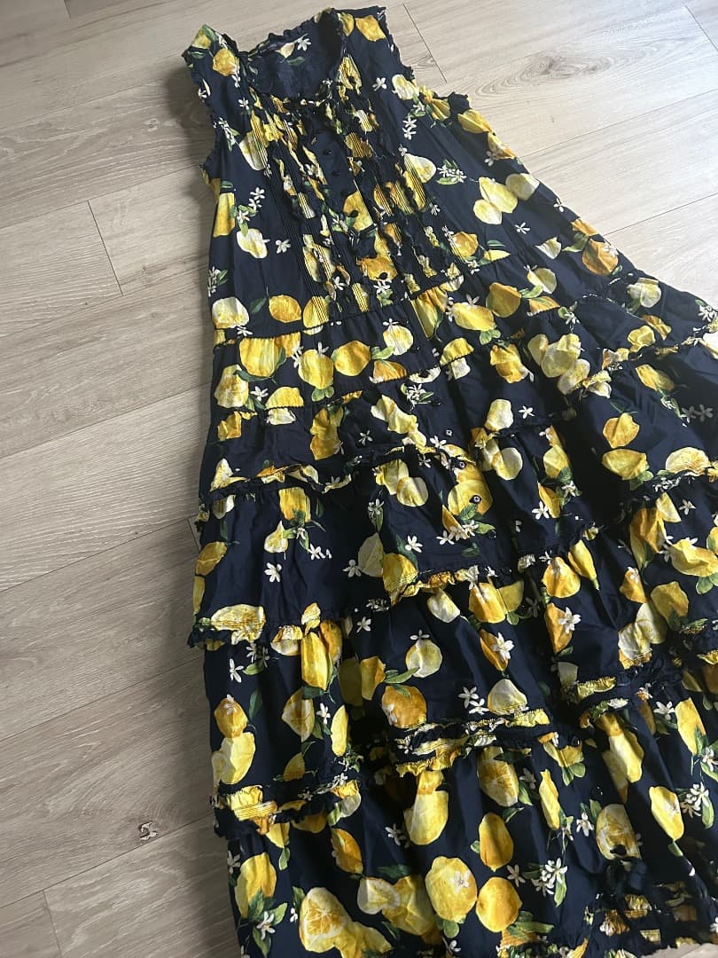 【美品】PINK HOUSE ピンクハウス レモン柄 段々ワンピース ティアード