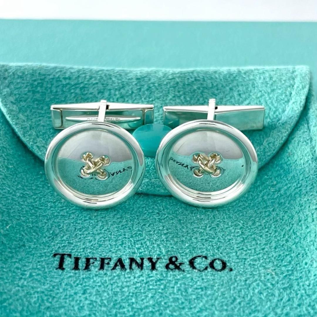 箱袋付き ティファニー ボタンカフス スターリングシルバー 14KT Q47fe