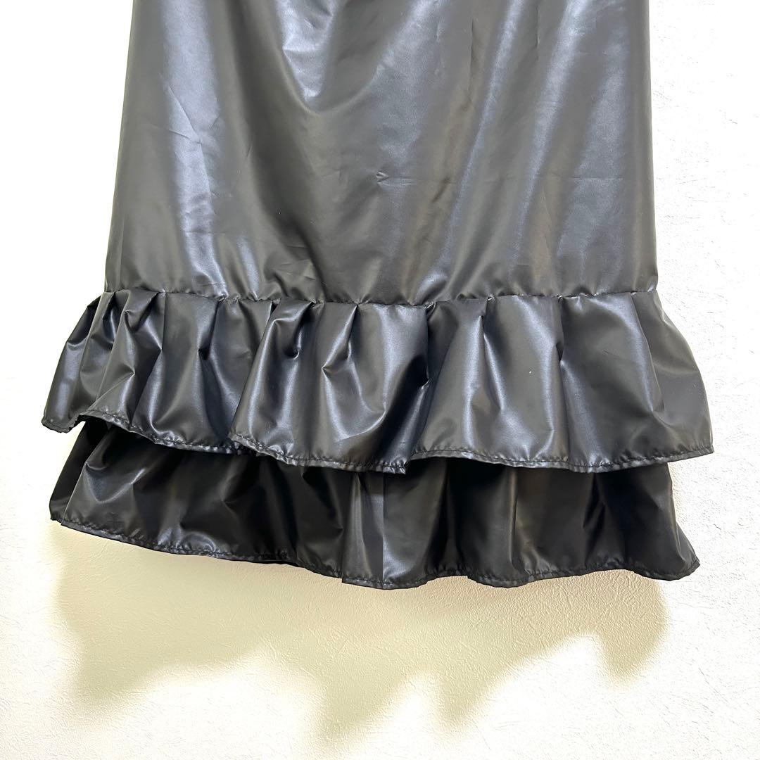 【新品・未使用】スカート裾除け　黒　薄手光沢生地　撥水加工　フリル2段