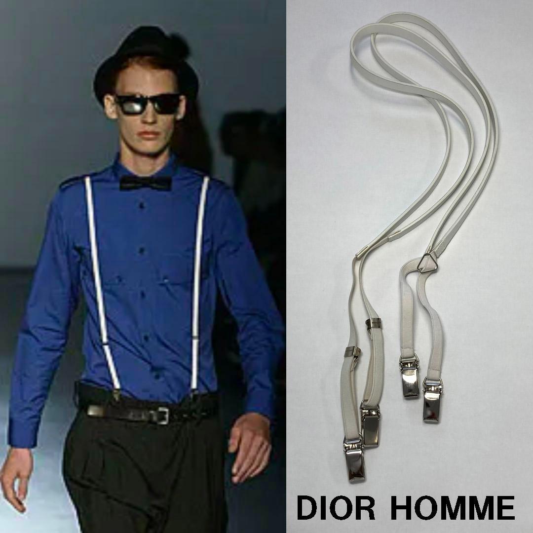 美品 未使用 ディオールオム ホワイトサスペンダー エディスリマン