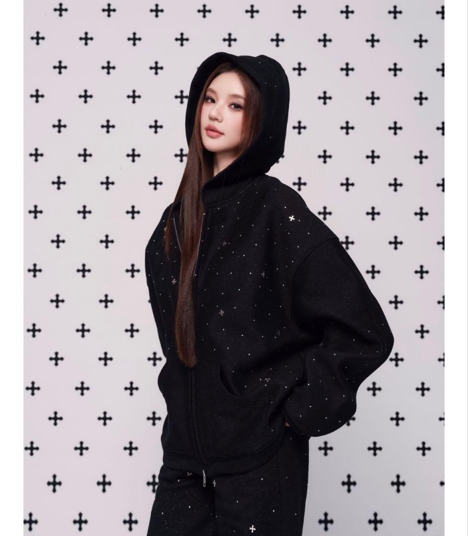 トップス andwang Kirakira jewel zip up black S