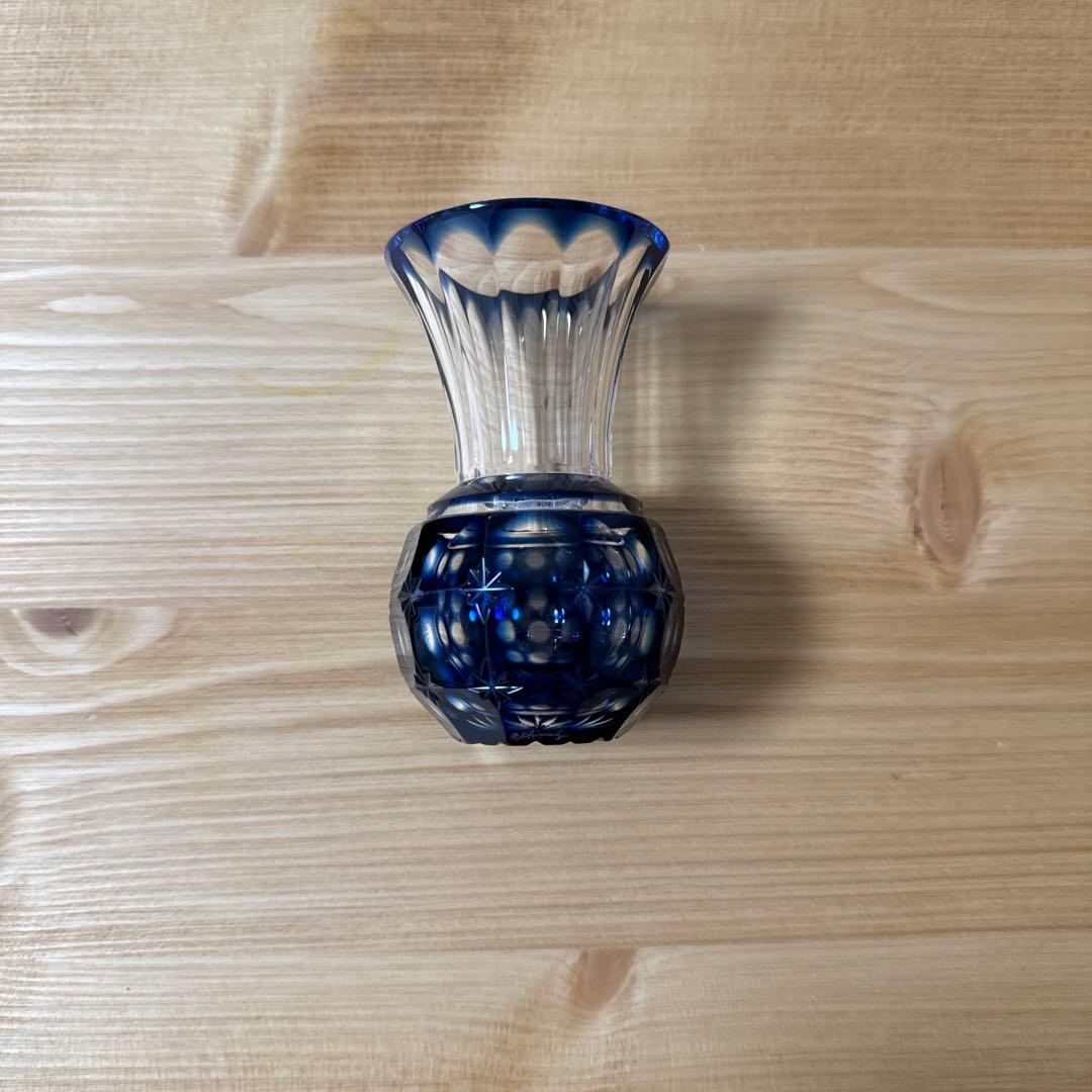 島津薩摩切子　花入れ　藍色