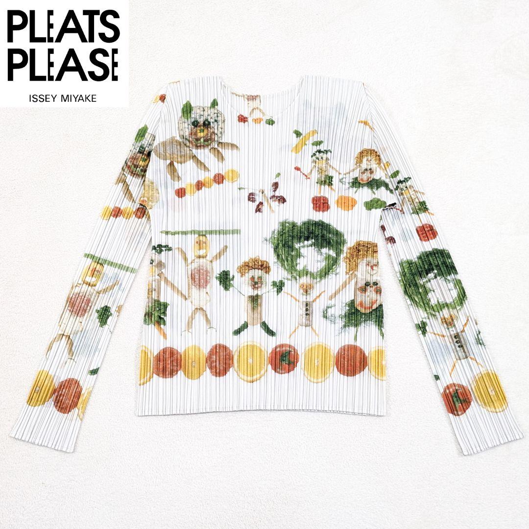 希少　プリーツプリーズ　イッセイミヤケ　野菜　動物　カットソー　ブラウス　3