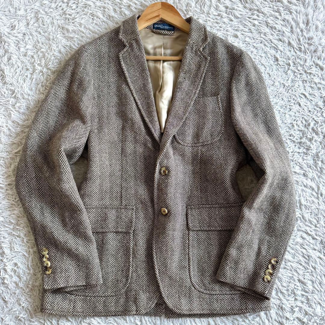 美品　ラルフローレン　テーラードジャケット　シルク　リネン　ヘリンボーン　38R