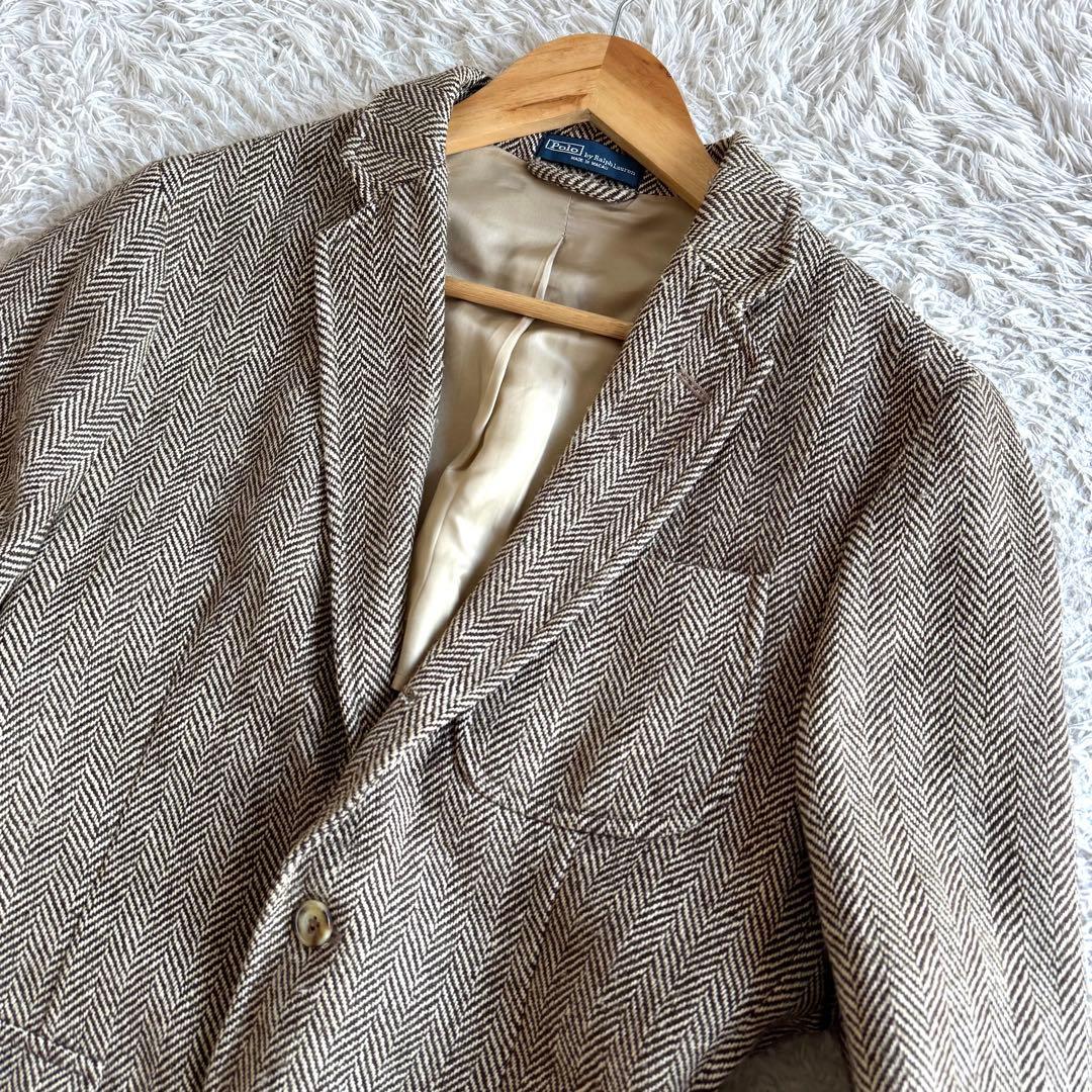 美品　ラルフローレン　テーラードジャケット　シルク　リネン　ヘリンボーン　38R