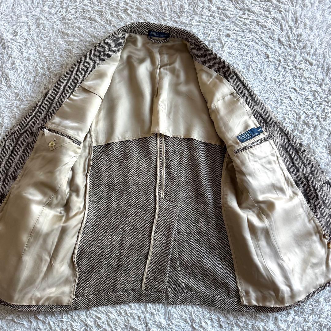 美品　ラルフローレン　テーラードジャケット　シルク　リネン　ヘリンボーン　38R