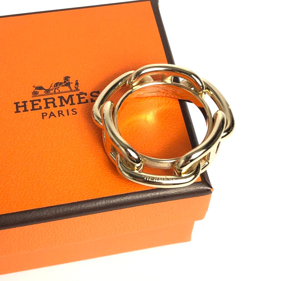 【良品】HERMES エルメス スカーフリング シェーヌダンクル ゴールドカラー