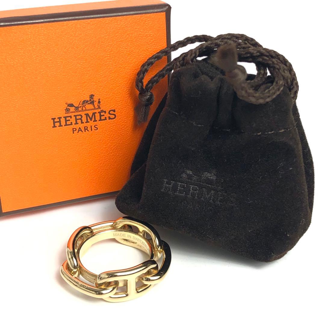 【良品】HERMES エルメス スカーフリング シェーヌダンクル ゴールドカラー