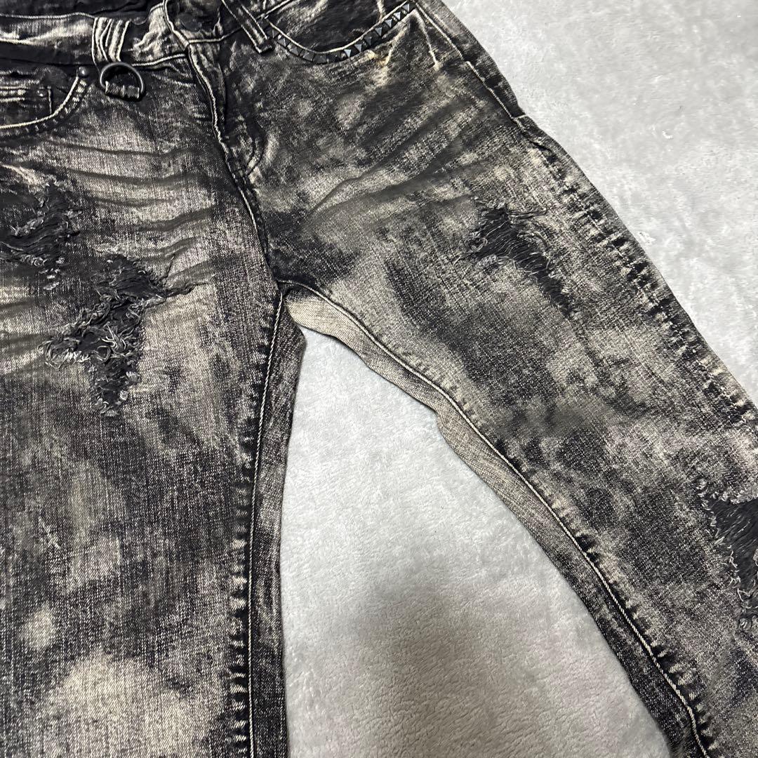 パンツ CavariA Black Bleach Bootcut Denim