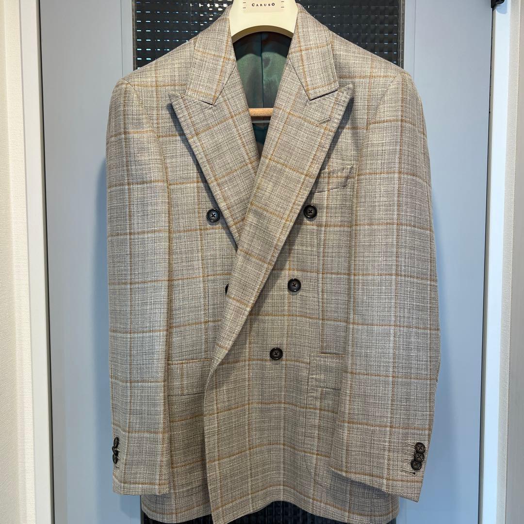 ダブルブレスト テーラードジャケット ベージュ系チェック