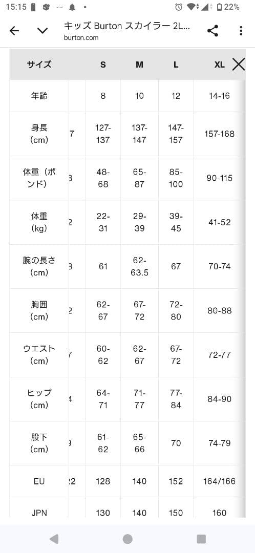 BURTON　キッズ　ビブパンツ　150~160 ＸＬ