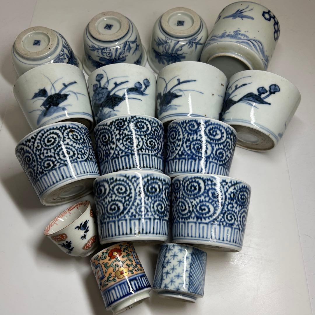 古伊万里　蛸唐草等　染付蕎麦猪口色々16点　東Y7-1224③タエトサ