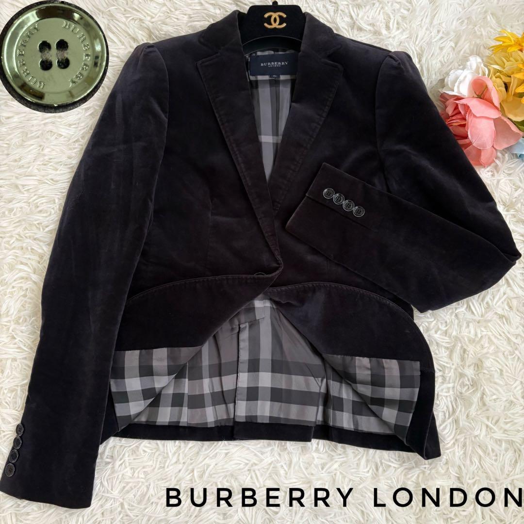 バーバリーロンドン　ベロア　ジャケット　ロゴ　ノバチェック　テーラード