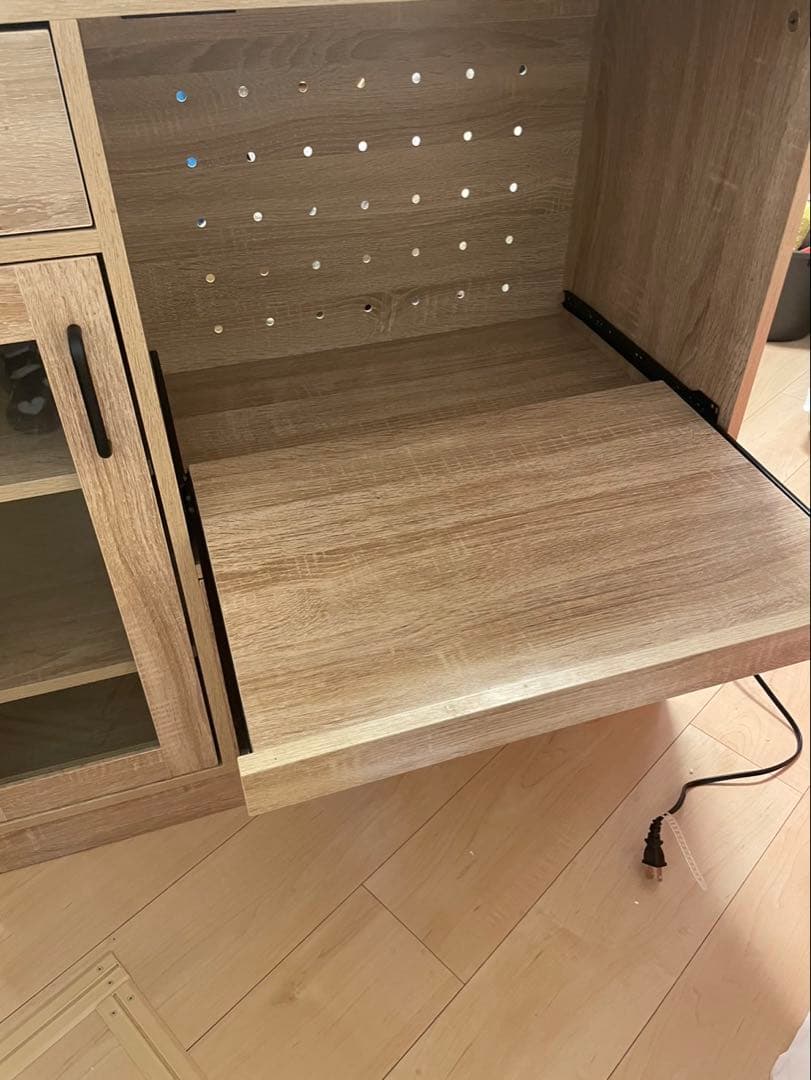 ガラス扉付き レンジボード ライトウッド