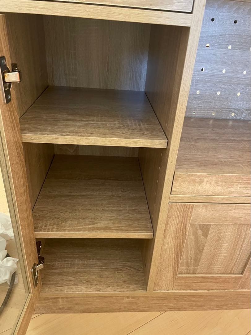 ガラス扉付き レンジボード ライトウッド