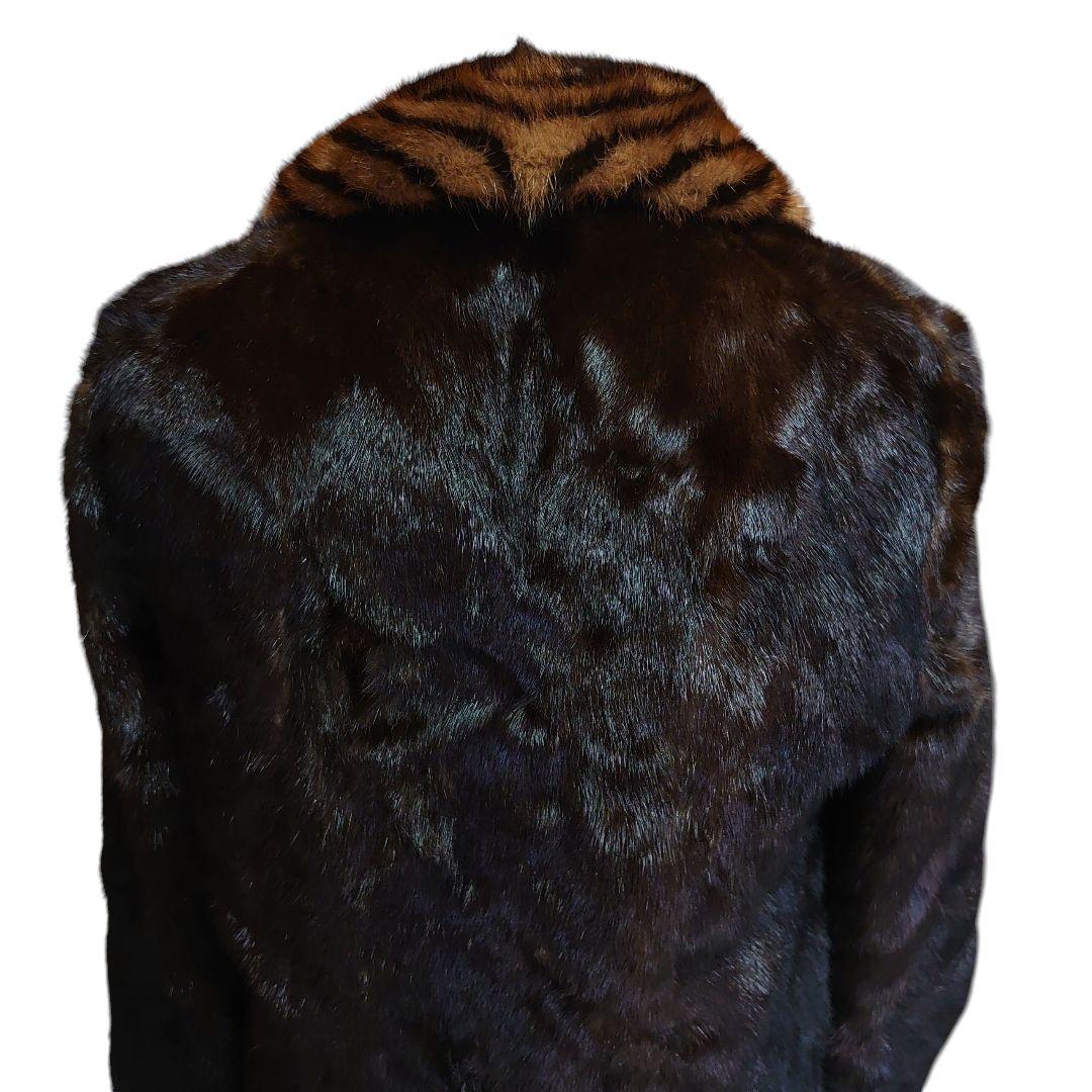 【美品】ミンク リアルファー 切り替え 毛皮ジャケット ミドルコート 11号