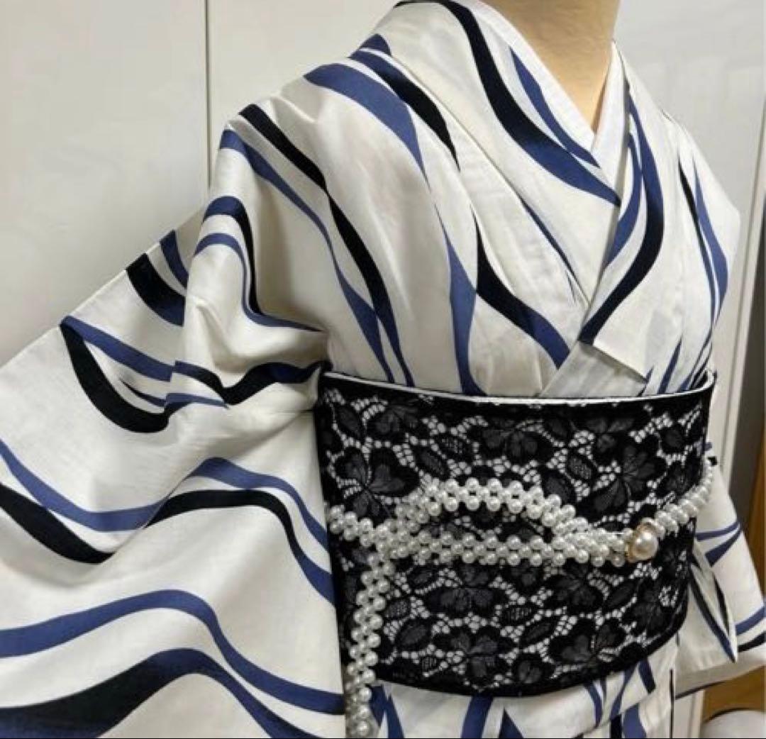 浴衣 ゆかた 白、ネイビー、黒 サイズM ユカタ 浴衣単品 イベント 花火 M