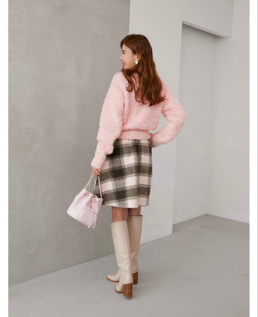 タグ付き新品未使用、obli、オブリ、シャギーブロックチェックスカート、ピンク